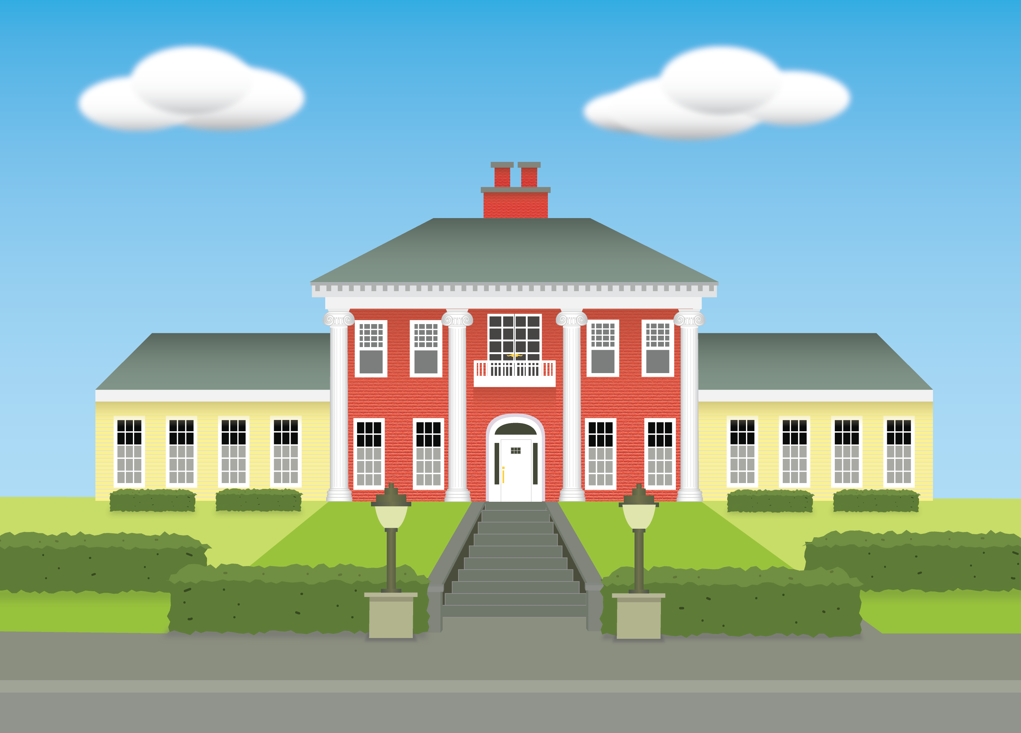 Illustration of a classic brick school building.